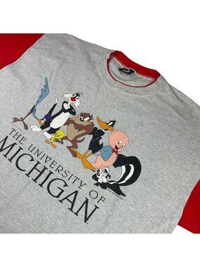 VTG 1993 Michigan Wolverines x Looney Tunes Men's T-Shirt Gray/Red • USA • XL